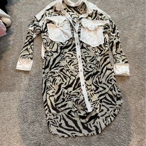 Zebra Print Long Sleeve Shirt Dress